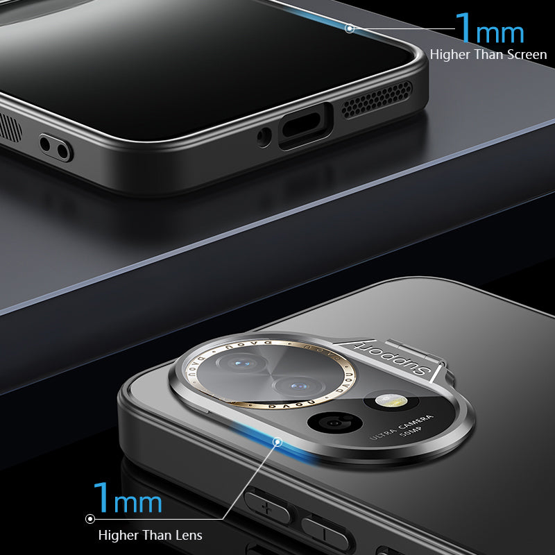 Kickstand Phone Case for Huawei nova 12 5G Matte PC+TPU Shell with Tempered Glass Lens Cover Kickstand Phone Case for Huawei nova 12 5G Matte PC+TPU Shell with Tempered Glass Lens Cover